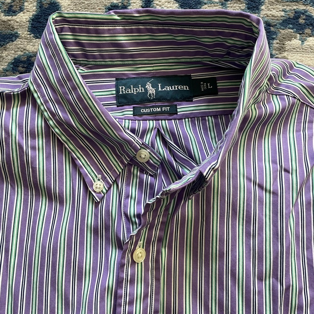 Ralph Lauren Polo Purple and Green Stripe Button Down Collar Shirt
